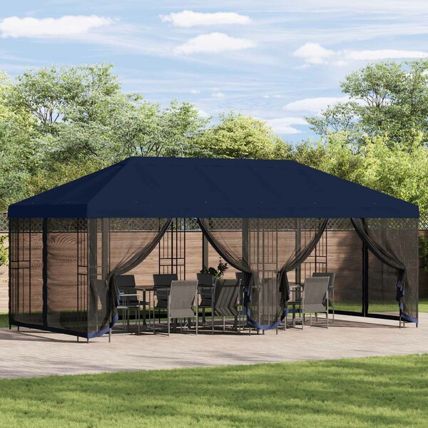 VidaXL Oldalfalas pavilon 6 x 3 m Kék Poliészter és acél 190