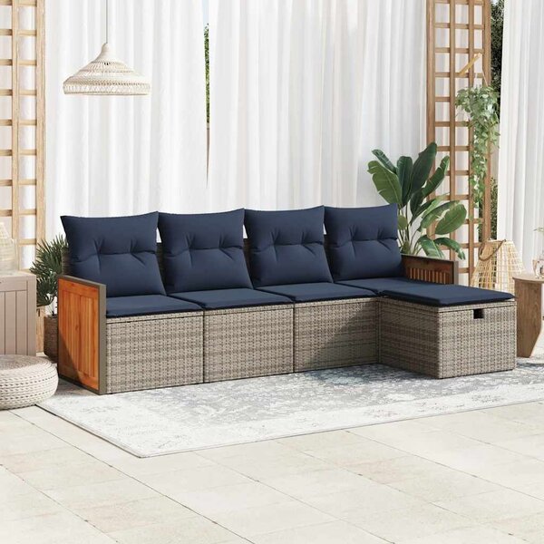 VidaXL 5 részes szürke polyrattan kerti ülőgarnitúra párnákkal