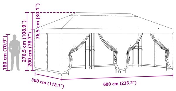 VidaXL Oldalfalas pavilon 6 x 3 m Poliészter és acél 190, Narancssárga