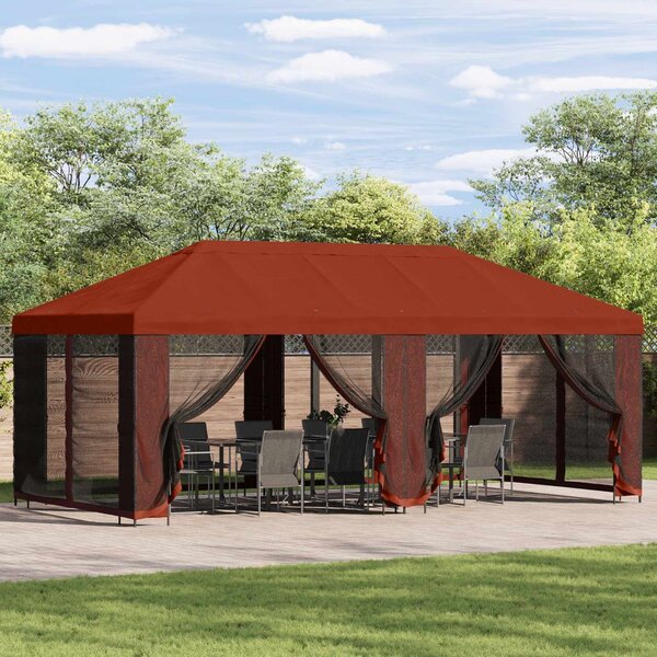 VidaXL Oldalfalas pavilon 6 x 3 m Poliészter és acél 190, Terrakotta