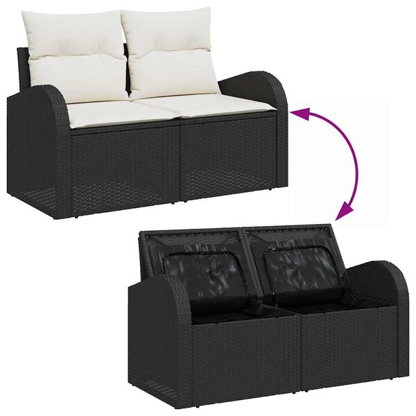 VidaXL Kerti Kanapé Szett párnával tárolóval 7 pcs Fekete Poly Rattan