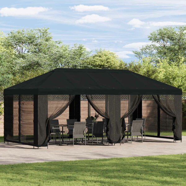VidaXL Oldalfalas pavilon 6 x 3 m Poliészter és acél 190, Fekete