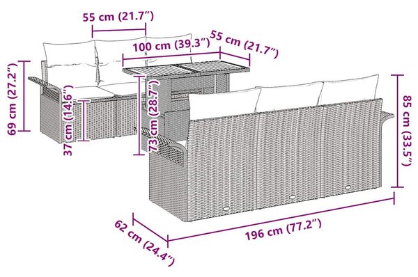 VidaXL Kerti Kanapé Szett párnával 7 pcs bézs és világosszürke