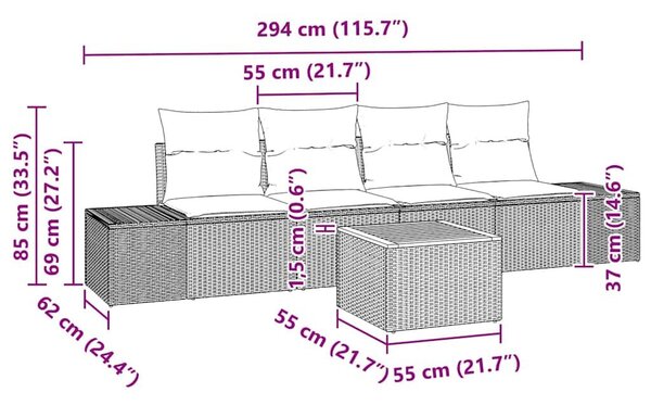 VidaXL Kerti Kanapé Szett párnával 5 pcs Fekete polirattan