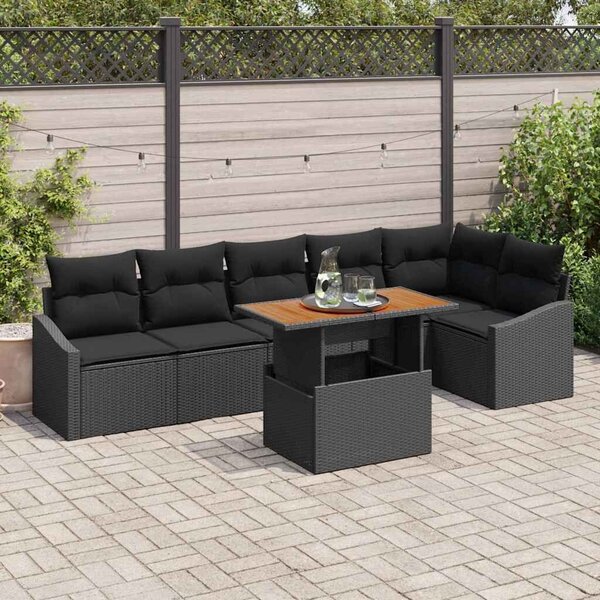 VidaXL Kerti Kanapé Szett tárolóval 7 pcs Fekete Poli rattan