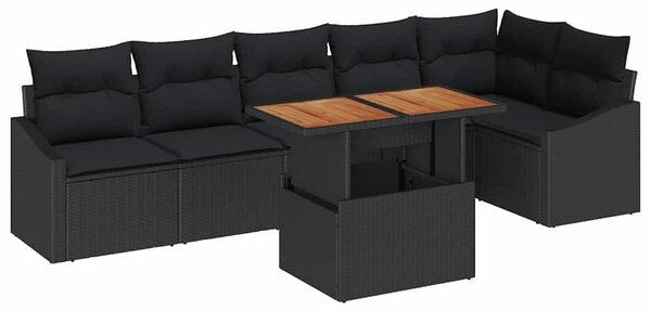 VidaXL Kerti Kanapé Szett tárolóval 7 pcs Fekete Poli rattan