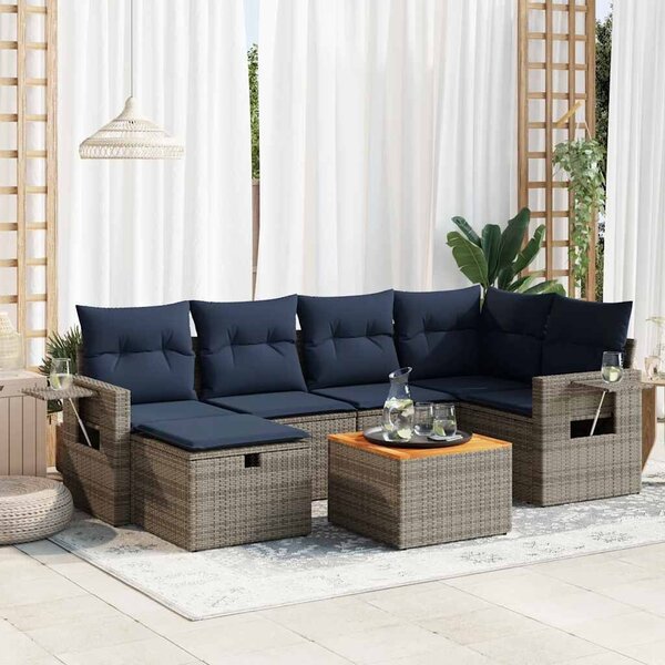 VidaXL 7 részes szürke polyrattan kerti ülőgarnitúra párnákkal