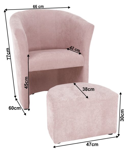 KONDELA Klub fotel puffal, rózsaszín, ROSE