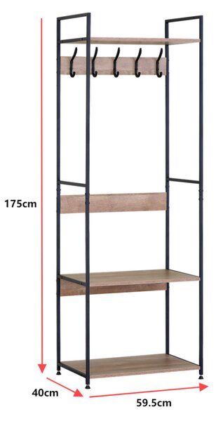 KÉSZLETKISÖPRÉS! Intenso Home nyitott ruhafogas 3db polccal 60 x 175cm fém lábakkal tölgy színben | Előszobai ruhatároló cipőtartóval / nyitott gardrób
