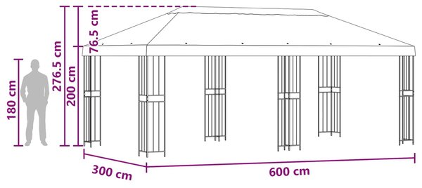 VidaXL Oldalfalas pavilon 6 x 3 m Bézs Poliészter és acél 190
