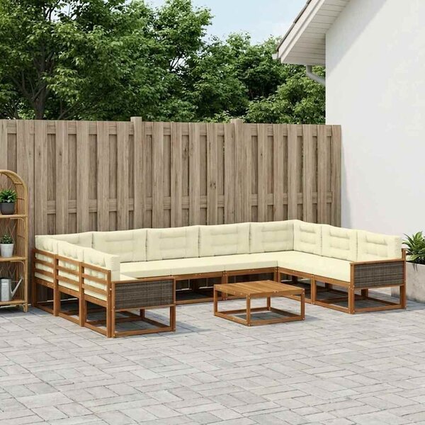 VidaXL Kültéri kanapé szett párnával 10 pcs Természetes és krémszínű