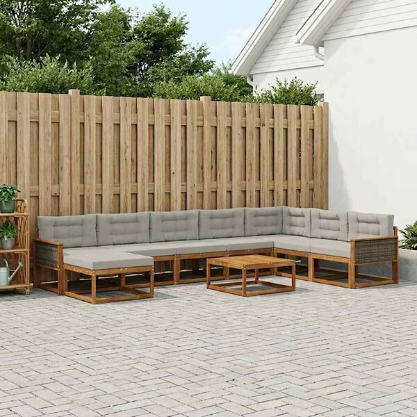 VidaXL Kültéri kanapé szett 9 pcs Természetes és Világosszürke