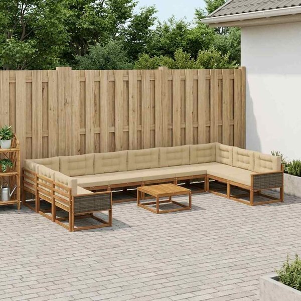 VidaXL Kültéri kanapé szett párnával 11 pcs Természetes és bézs