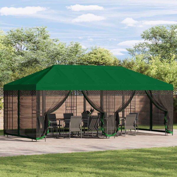 VidaXL Oldalfalas pavilon 6 x 3 m Zöld Poliészter és acél 190