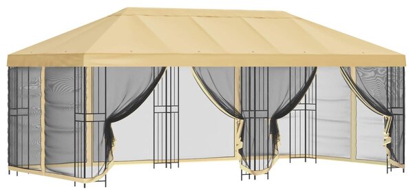VidaXL Oldalfalas pavilon 6 x 3 m Krémszínű Poliészter és acél 190