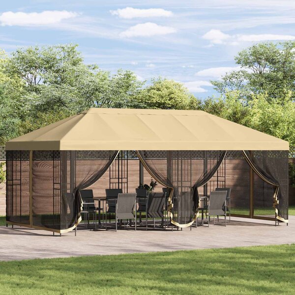 VidaXL Oldalfalas pavilon 6 x 3 m Krémszínű Poliészter és acél 190
