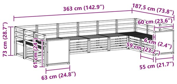 VidaXL Szegmentált kanapé szett 7 pcs Természetes Tömör Akácfa
