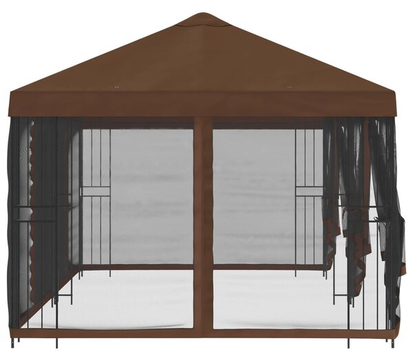 VidaXL Oldalfalas pavilon 6 x 3 m Barna Poliészter és acél 190