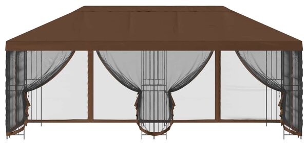 VidaXL Oldalfalas pavilon 6 x 3 m Barna Poliészter és acél 190