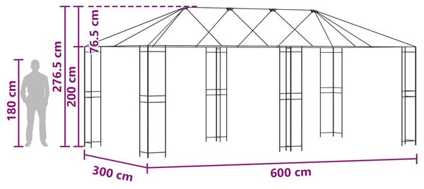VidaXL Pavilon Váz 6 x 3 m Fekete Acél