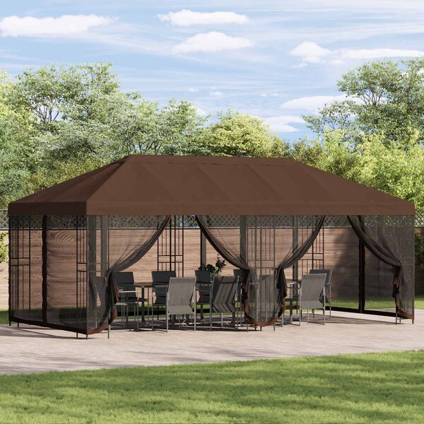 VidaXL Oldalfalas pavilon 6 x 3 m Barna Poliészter és acél 190