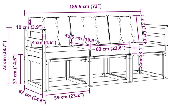 VidaXL Kültéri kanapé szett 3 pcs Természetes és Világosszürke