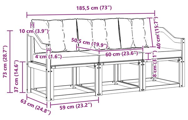 VidaXL Kültéri kanapé szett párnával 3 pcs Természetes és fekete