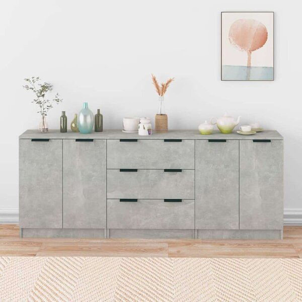 VidaXL 3 részes Tálalószekrény Szett - Beton Szürke - 60x30x70 cm