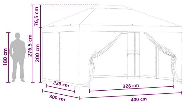 VidaXL Oldalfalas pavilon 4 × 3 m Fekete Poliészter és acél 190 gsm