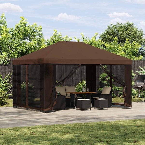 VidaXL Kerti pavilon oldalfalakkal 4 × 3 m Barna Poliészter és acél