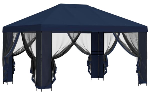 VidaXL Kerti pavilon oldalfalakkal 4 × 3 m Kék Poliészter és acél