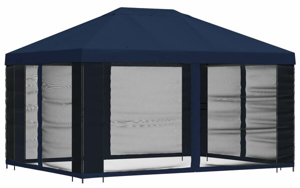 VidaXL Kerti pavilon oldalfalakkal 4 × 3 m Kék Poliészter és acél