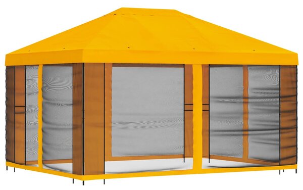 VidaXL Kerti pavilon oldalfalakkal 4 × 3 m Sárga Poliészter és acél