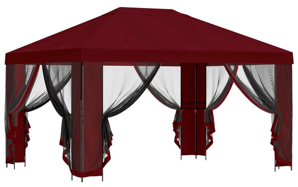 VidaXL Kerti pavilon oldalfalakkal 4 × 3 m Burgundi Poliészter és acél