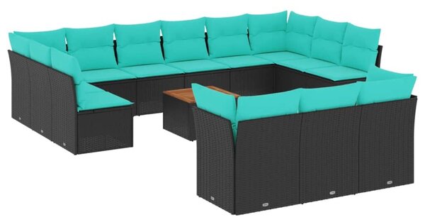 VidaXL 14 részes fekete polyrattan kerti ülőgarnitúra párnákkal