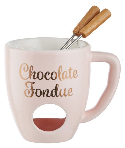 CHOCOLATE FONDUE fondue bögre 2 villával, rózsaszín