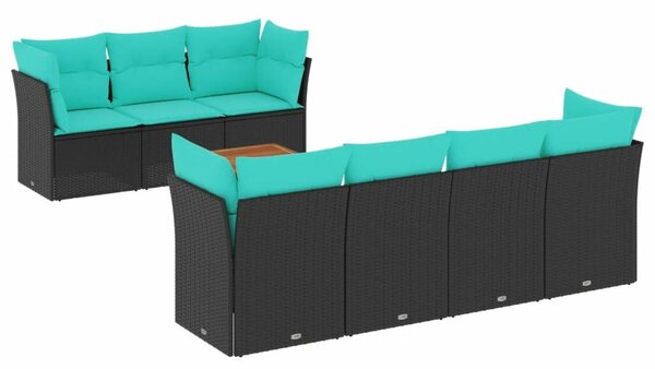 VidaXL 8 részes fekete polyrattan kerti ülőgarnitúra párnával