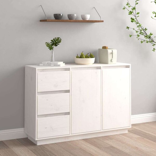VIDAXL - Fehér Tömör Fenyőfa Tálalószekrény - 111x34x75 cm