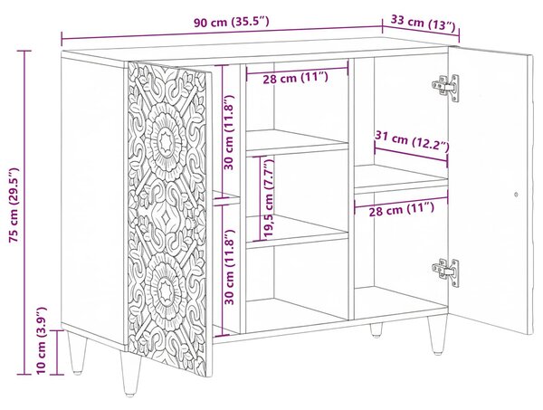 VidaXL Széf polcokkal tárolóval Barna 90 x 33,5 x 75 cm Tömör Mangófát
