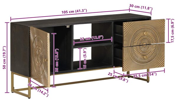 VidaXL TV szekrény Bronz 105 x 30 x 50 cm Tömör Mangófa és Műszaki Fa
