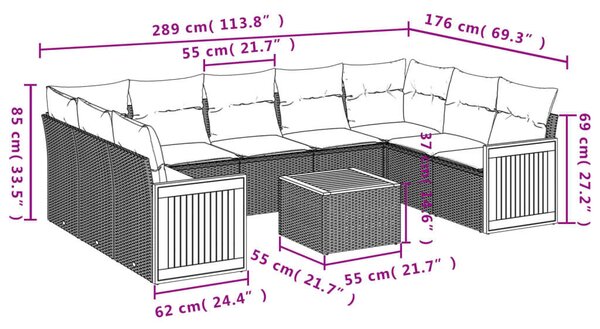 VidaXL Polyrattan Kerti Ülőgarnitúra - 10 részes - Fekete