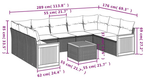 VidaXL Polyrattan Kerti Ülőgarnitúra - 10 részes - Fekete