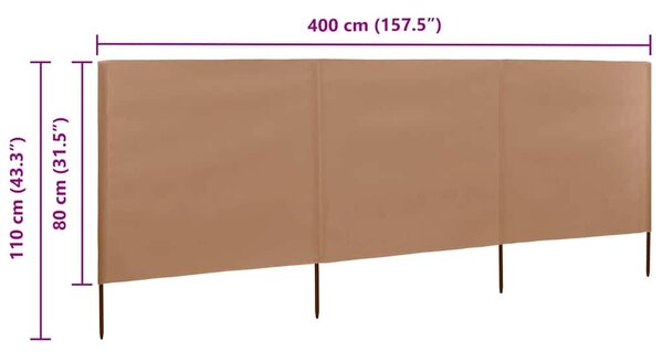 3 paneles tópszínű szövet szélfogó 400 x 80 cm