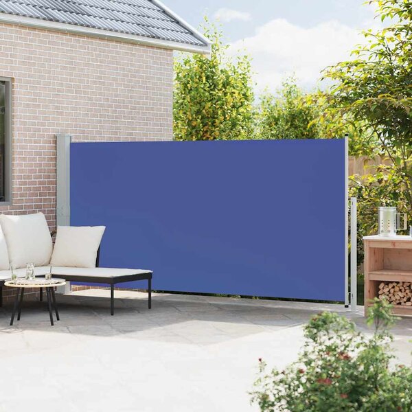 Kék behúzható oldalsó terasznapellenző 180 x 500 cm