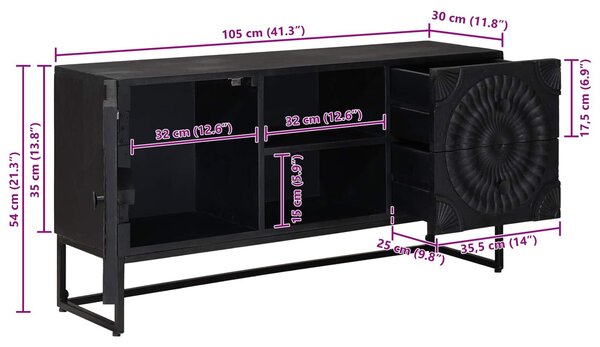 VidaXL TV szekrény Fekete 105 x 30 x 54 cm Tömör Mangófa és Műszaki Fa