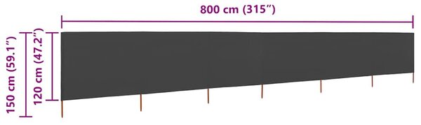 Antracitszürke szövet 6-paneles szélfogó 800 x 120 cm