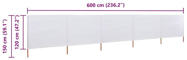 Homokfehér 5-paneles szövet szélfogó 600 x 120 cm
