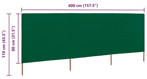 3 paneles zöld szövet szélfogó 400 x 80 cm