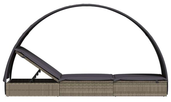 Polyrattan Napozóágy Kerek Tetővel - 211x57x140 cm