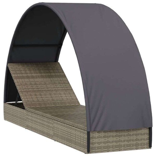 Polyrattan Napozóágy Kerek Tetővel - 211x57x140 cm